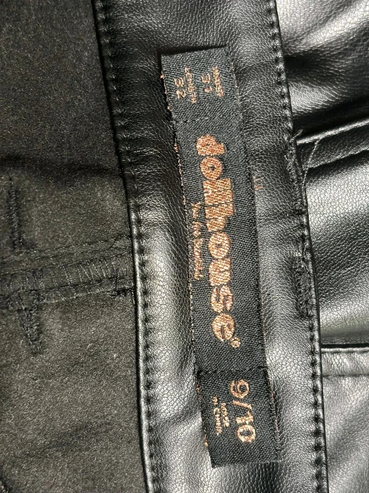 娃娃屋素食皮革机车裤女式 9/10 码黑色高腰喇叭裤腿 — 第 3/4 张图片