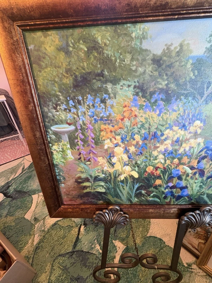 Pintura al óleo original sobre lienzo Celia Judge - paisaje de jardín 29,5x22,5 enmarcado Foto 2 de 3