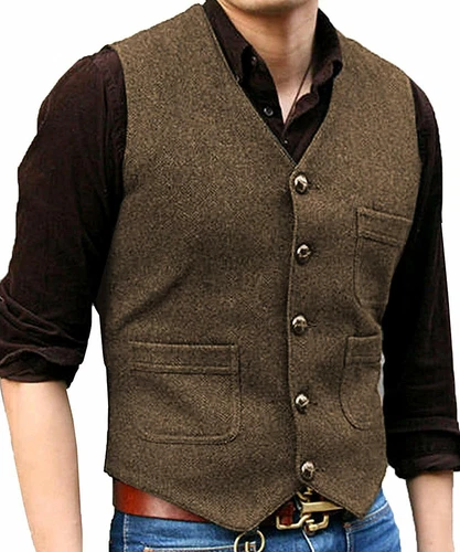 Herren Weste Weste Herringbone Tweed Vintage formelle Hochzeit Retro 42 44 46 48 - Bild 10 von 33