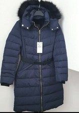 Zara Dark Navy Duckdown And Feather Belted Hooded Long Puffer Coat M Uk12 New