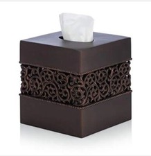 Essentra Home Bronze Finish Square Tissue Box Cover for Bathroom Vanity Counter