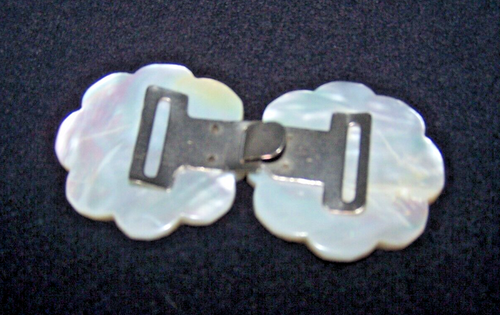 Antique Vintage Art Deco Mother Of Pearl Belt Buckle Clip Hook 2 Piece - Picture 2 of 2