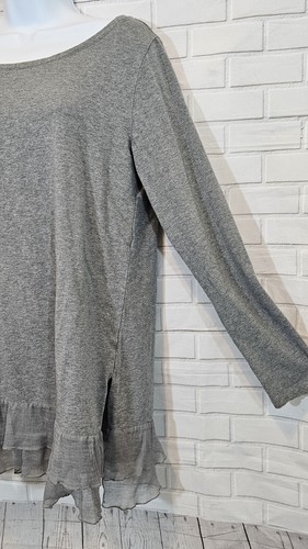 Weiche Umrandung Damen Tunika Top Gr. M grau Seide Rüschensaum Freizeit Arbeitskleidung  - Bild 9 von 13