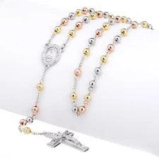 Rosary Bead Guadalupe & Jesus Cross 28" Necklace HR600 