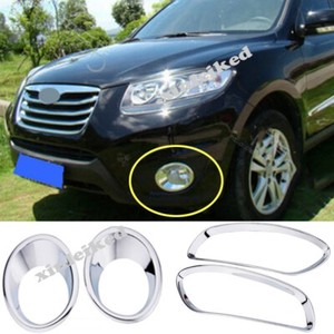 Chrome Front+rear Fog Light lamp cover trim For Hyundai santa fe 2010-2012
