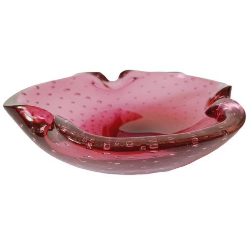 Murano Italy Pink Cranberry Bullicante Art Glass Bowl Ashtray Trinket Dish 8" - Picture 4 of 4
