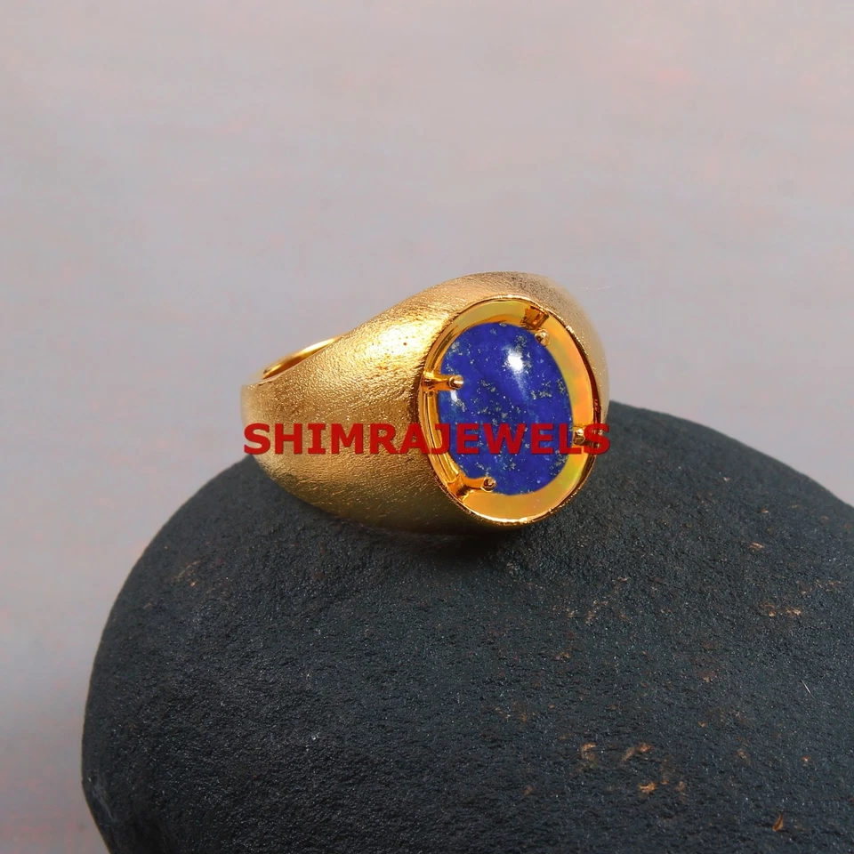 天然拉皮斯拉祖里宝石镀金 925 纯银男士戒指 #11 — 第 4/4 张图片