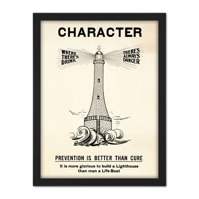 Temperance Movement Alcohol Warning Lighthouse Ad  Framed Wall Art Print 18X24''