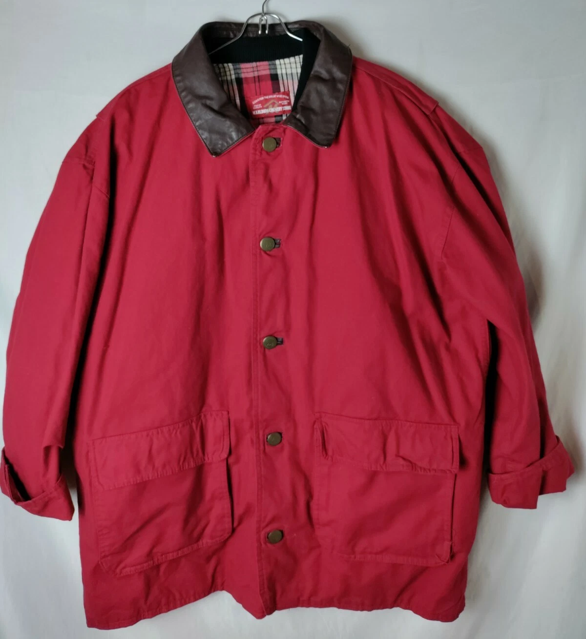 Marlboro County Men Large Full Zip Quilted Vest Leather Trim Red Jacket