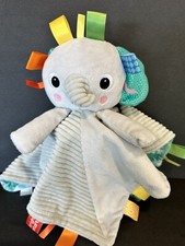 Lovey Plush Bright Starts Elephant Baby Security Sensory Tags Blanket 14"