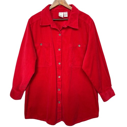 Roaman's Women Corduroy Jacket Size 1X Red Button-Up 100% Cotton Long Sleeve