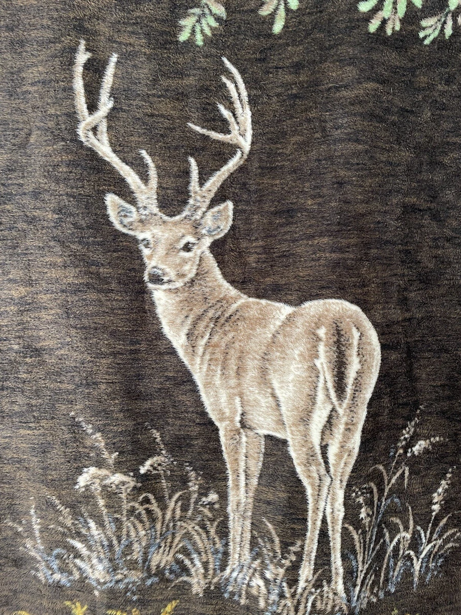 VTG Acryl Velours Deer Buck Stag THROW BLANKET 75 x 55