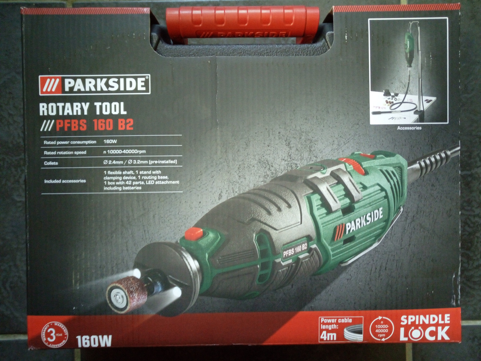 Parkside Rotary Tool Set Drilling Milling Polishing PFBS 160 B2 In