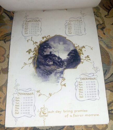 Bellissimo calendario litografia a colori 1904, cravatta a corda, scene serene, testo confortevole - Foto 4 di 5
