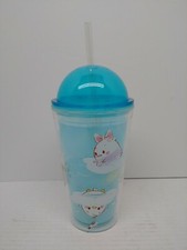 Disney Store Plastic Tumbler/Sippy Cup w/Straw Mickey Characters In Clouds Blu G