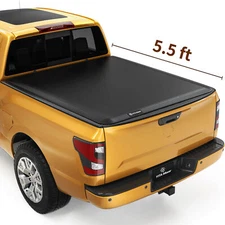 5.5FT Soft Tri-fold Tonneau Cover For 2017-2024 Nissan Titan Truck Bed On Top