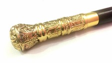 Walking Stick Polished Designer Brass Engraved Handle Antique Style Walking Cane