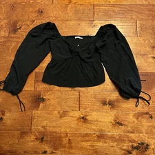 Front Tie Cinched Long Sleeve Blouse Black Small NWT $46 Francesca’s Boutique