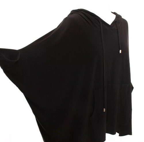 JOSEPH RIBKOFF Womens 2 Black Boxy Hoodie Cropped Top Shirt With Hood Oversized - Picture 4 of 8