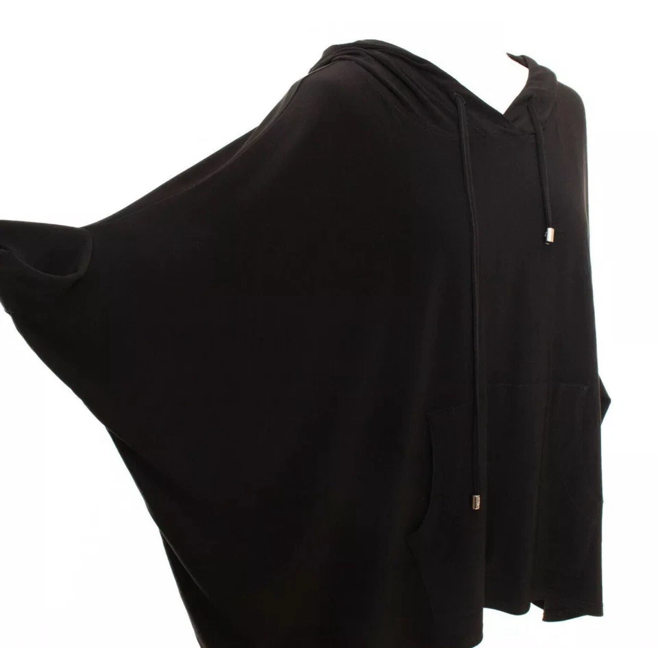 JOSEPH RIBKOFF Womens 2 Black Boxy Hoodie Cropped Top Shirt With Hood Oversized - Image 4 of 4