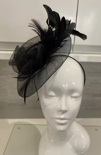 Debenhams Black Sinamay Swirls Organza Floral Feathers Headband Fascinator Smart - Picture 2 of 8