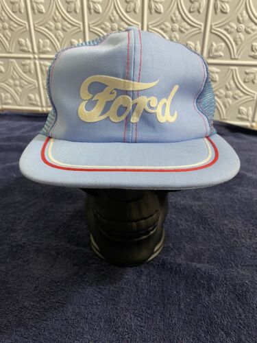 Vintage Ford SnapBack Baby Blue Mesh Hat Trucker Cap NOS UNWORN MINT! Beautiful! - Afbeelding 1 van 10
