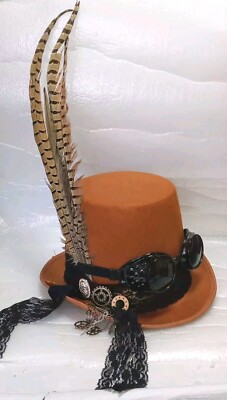 Steampunk Top Hat With Goggles/Gears/Chains/Feathers Costume  display picture 3