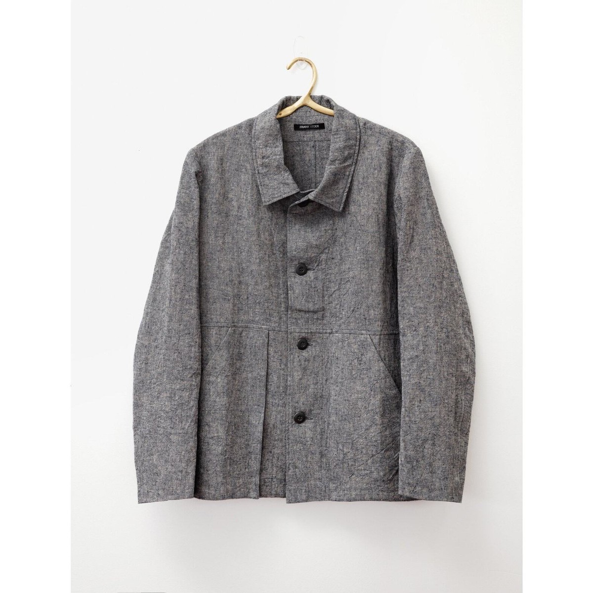 Frank Leder Work Jacket Grey Blue Textured Linen Chore - L NWT