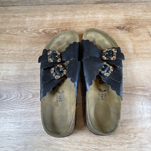 Betula Birkenstock 38 US 7 Women's Sandals Scalloped Black W Sparkle Buckle - 第 6/7 張圖片