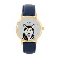 Toff London TLWS-30057 Ladies Black And White Husky Dog Head Watch