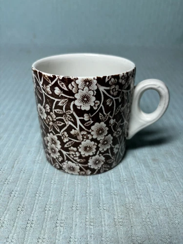 Vintage Calico Brown & White Floral Ironstone Mug EC