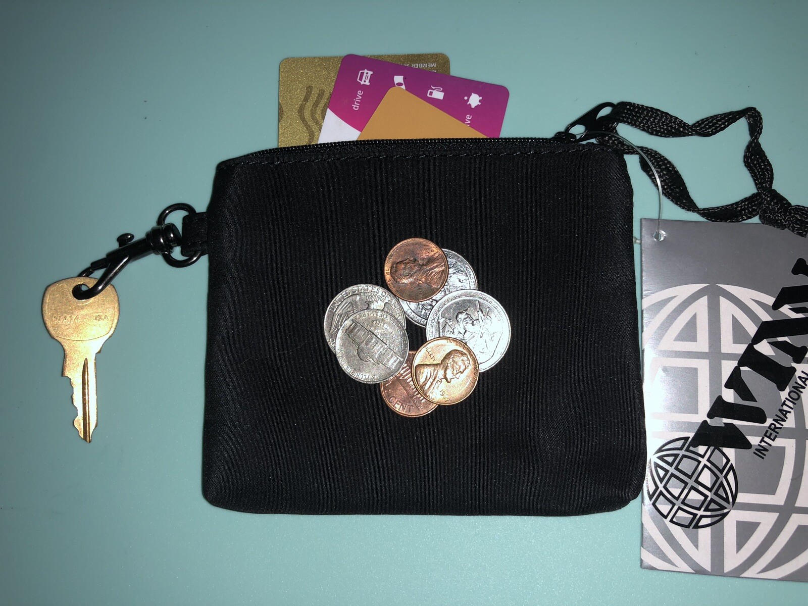 Winn International, Coin Cash Key Purse, Black Microfiber #7765  [E-BX524]