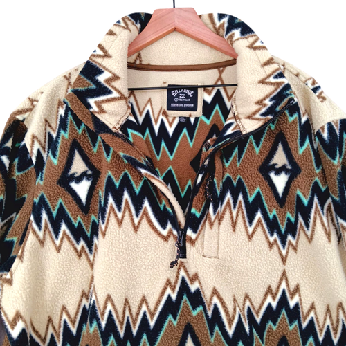 Billabong Recycler Sweater Mens XXL 2XL Aztec 1/2 Zip Sherpa Pockets *Seam Hole