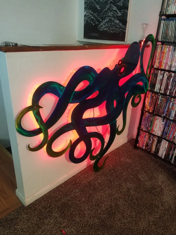 Arte de pared grande interior/exterior colgante escultura pulpo corte plasma 40" decoración Foto 4 de 4