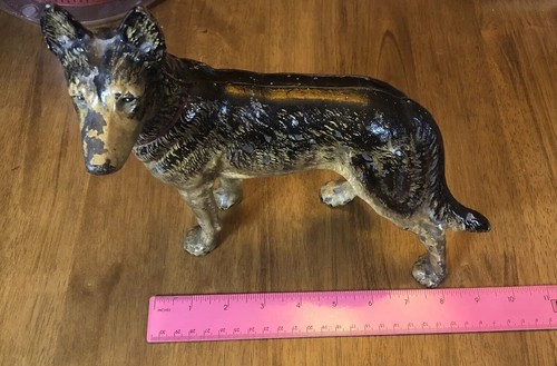 VTG Hubley? Cast Iron German Shepherd Dog Doorstop Figurine Heavy 9" Red Collar - Picture 7 of 10