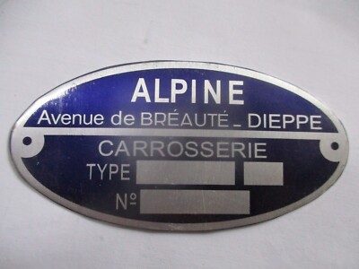 Typenschild Renault Alpine A110 110 310 Carrosserie Schild ID dieppe s87