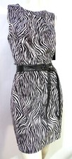 NWT Abstract Striped Safari Sleeveless Belted Shift Dress Umber Brown AGB 12