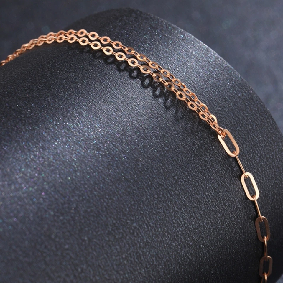 Pure 18K Rose Gold Chain Women Double O Long O Link Bracelet Anklet 5.9''-9.4'' - Image 2 of 4