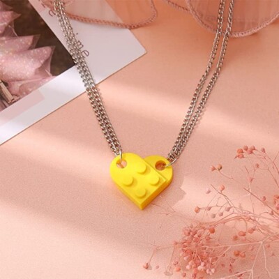 Yellow Lego Couple Necklace Pendant Set, Necklaces, BFF, Valentine  Anniversary