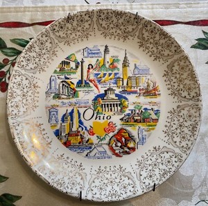 Vintage Souvenir Ohio Hanging Plate With Hanger 