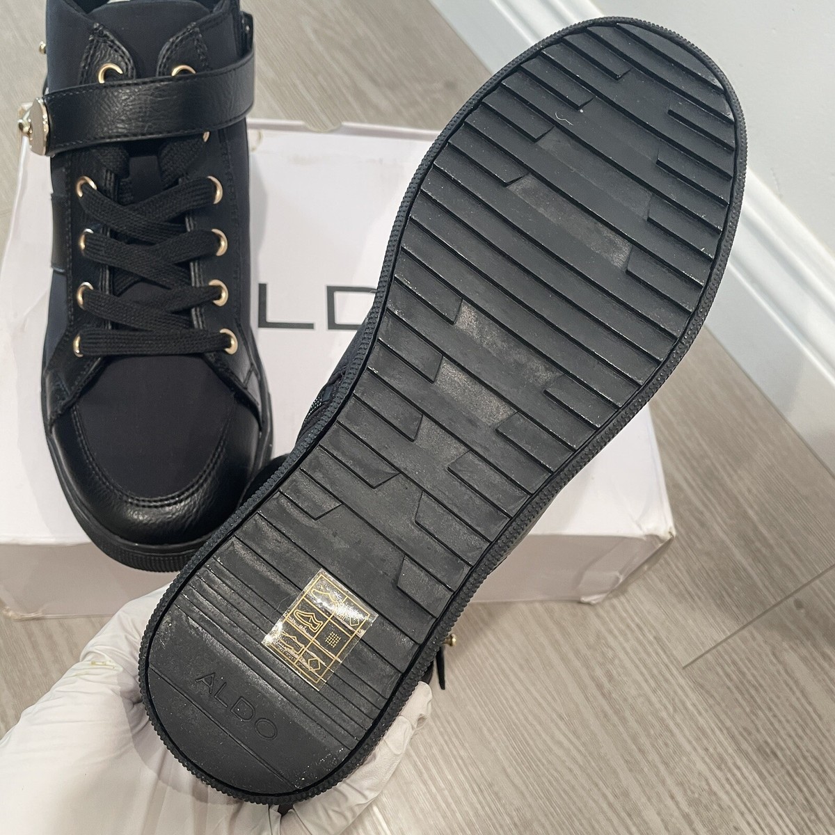 Aldo Women's Y2K Black Mid-Top Sneakers Zip Buckle Lace Up