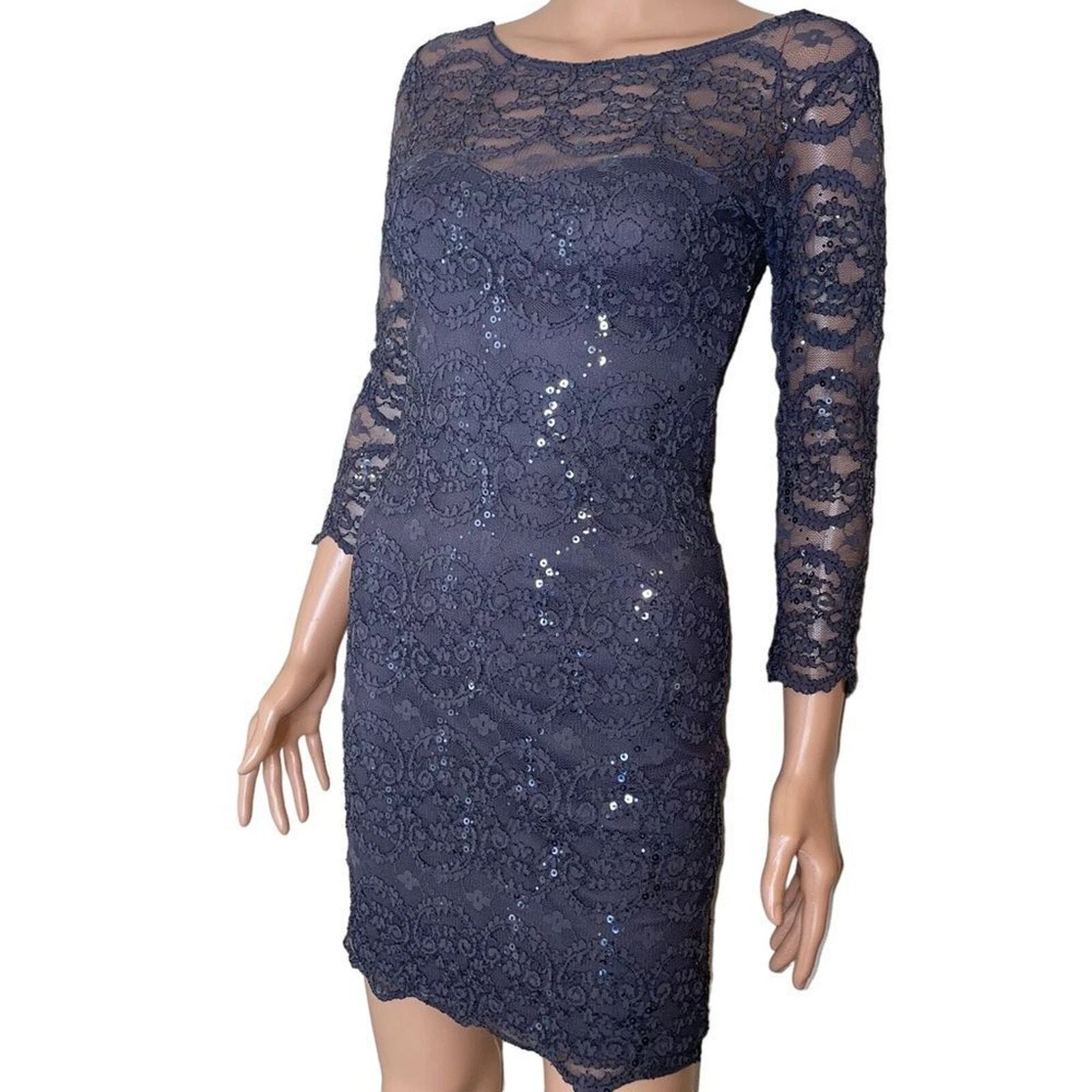 VETEMENTS Abito Jump Apparel marca grigio pizzo su grigio paillettes body con vestibilità XS