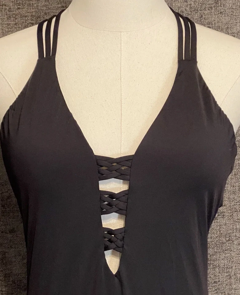 Traje de baño Bar III para mujer atardecer sólidos con tiras de una pieza negro mediano nuevo Foto 3 de 4