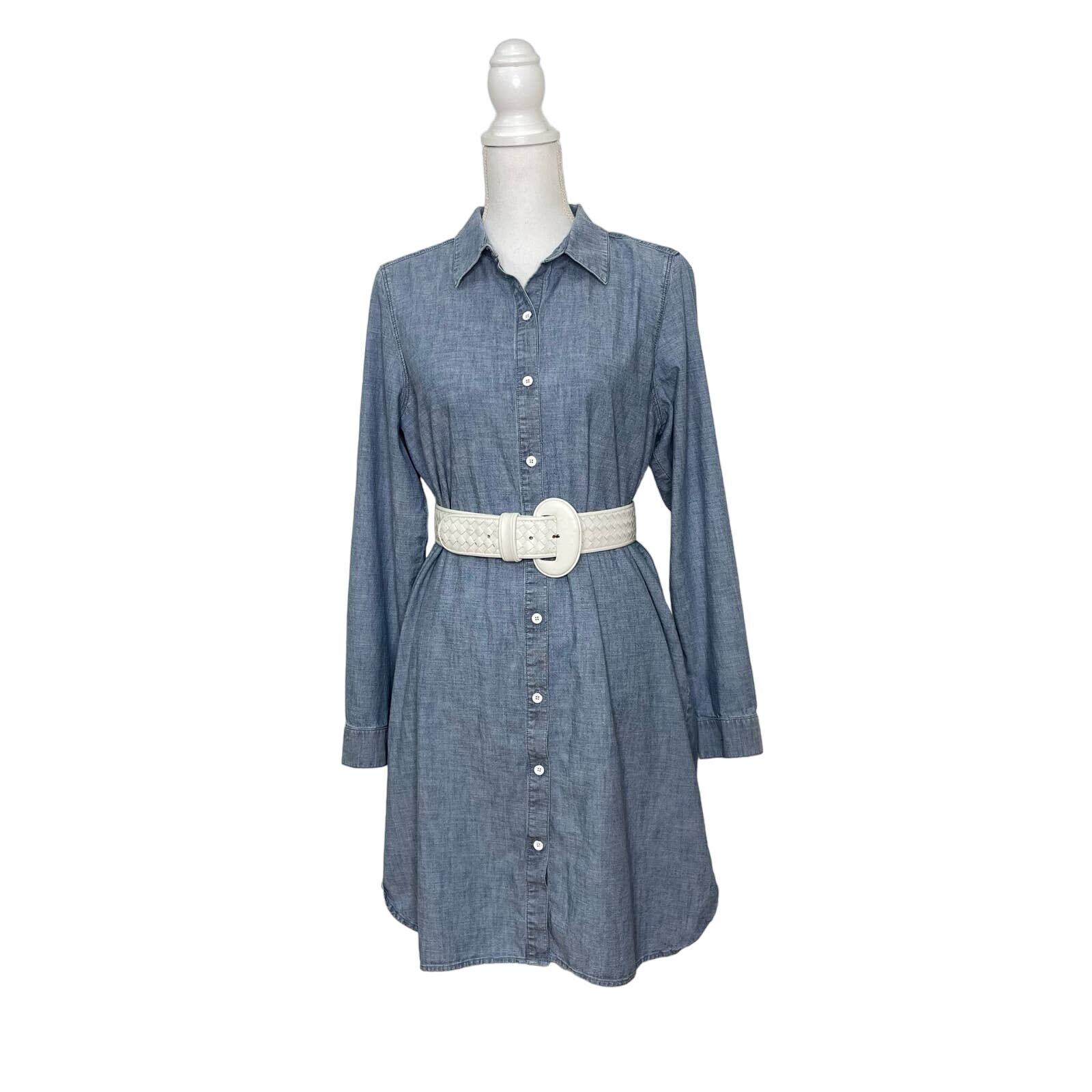 J. Jill Women's Blue Chambray 100% Cotton Button Front Classic Shirtdress Size M