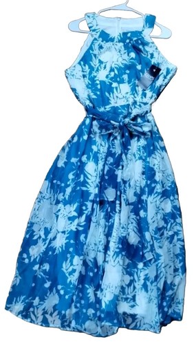 Chaps Beautiful Spring Blue/White Flowing Mid Calf Dress MSRP $79 Thin Classy 12 - Picture 7 of 7