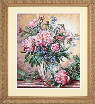 DIMENSIONS GOLD COLLECTIONS ''PEONIES AND CANTERBURY '' CROSS STITCH KIT Kreuzsti