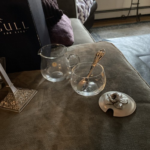 Seagull Pewter Votive Candle Holder W/Cream/Sugar Container W/Pewter Spoon/cover - Picture 9 of 14