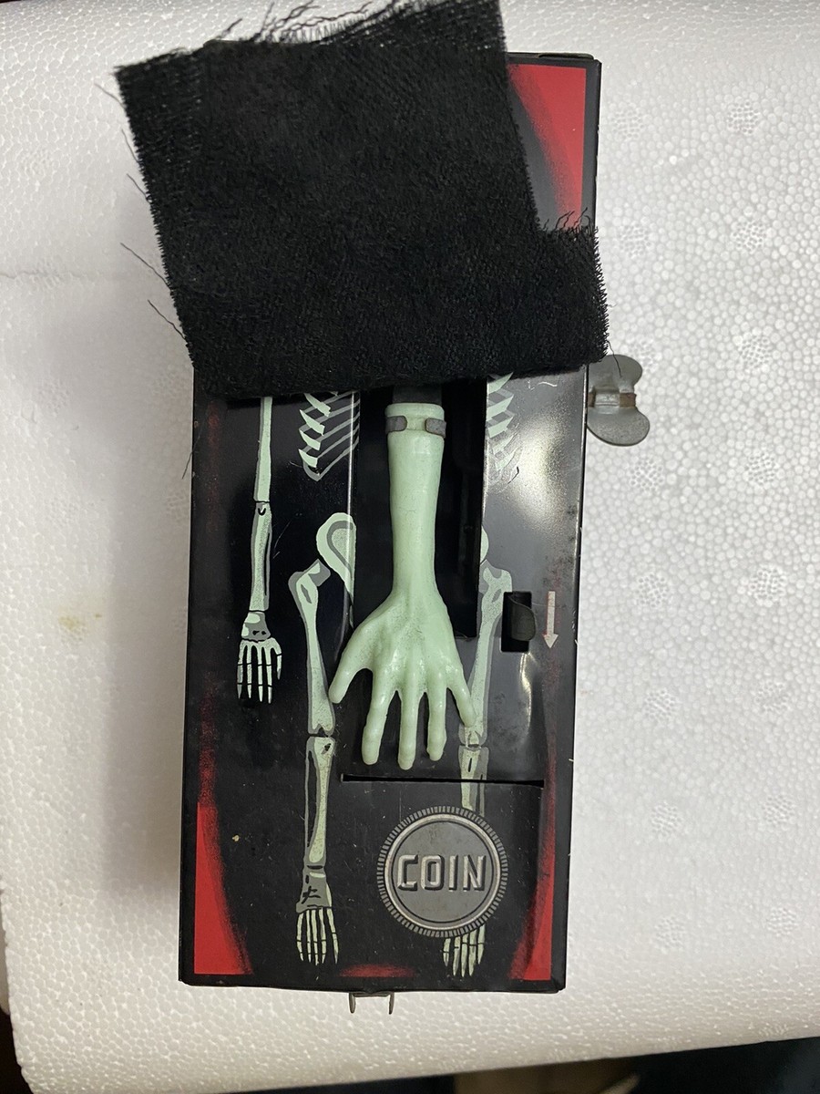 Yone Skeleton Japan Wind Up Mechanical Tin Litho Coffin Bank