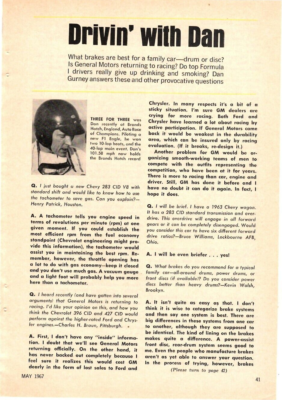#ad 1967 Print Article Drivin with Dan Gurney Answers questions Popular Mechanics $14.99