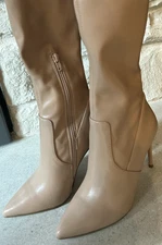 Steve Madden Vava Beige Boots, Above Knee, Stiletto 4” Heels, Side Zip, Size 6